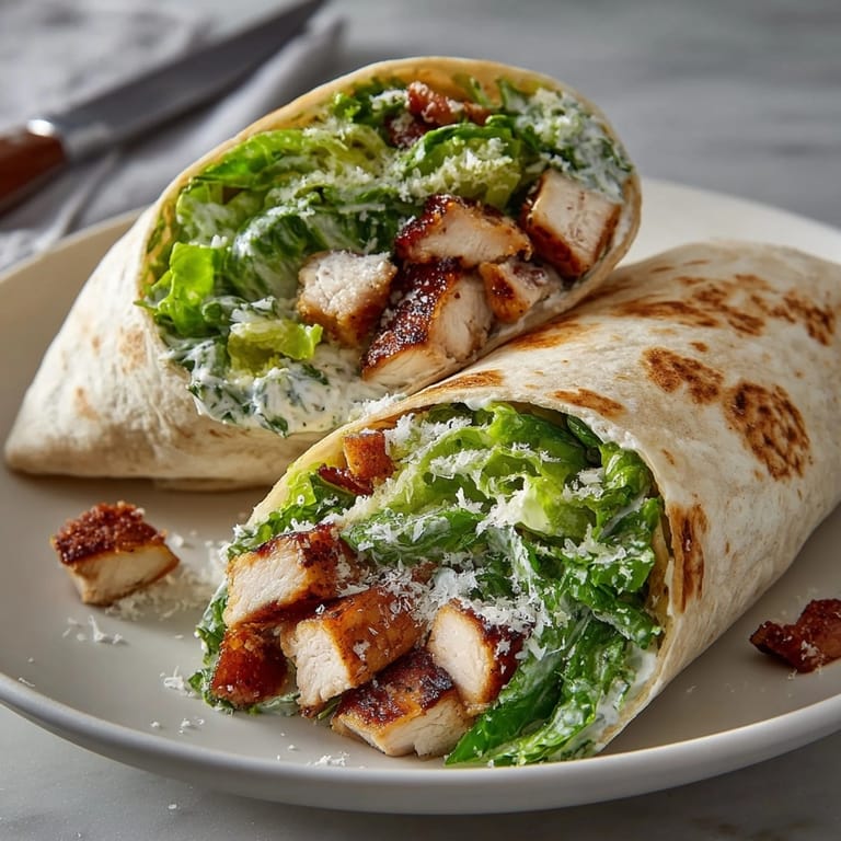 Juicy Classic Chicken Caesar Wraps: Imagine fresh flavors with a savory Parmesan dressing.