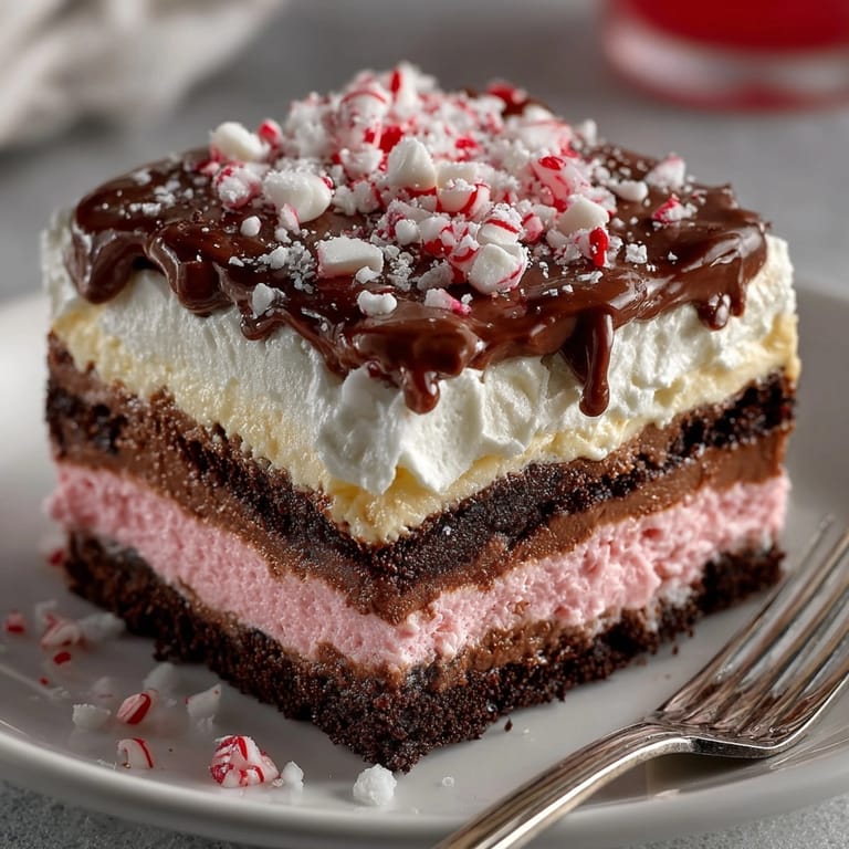 Cool and refreshing Chocolate Peppermint Lasagna dessert being sliced to serve; a perfect holiday treat.