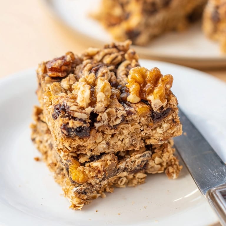 Close-up of homemade Peanut Butter Cinnamon Raisin Bars, showing texture and sweet raisin bites.