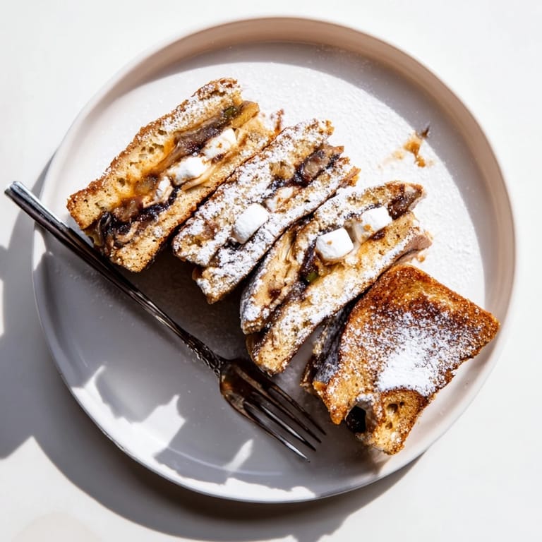 Unique S’mores Pickle French Toast Sticks served warm with chocolate dipping sauce.