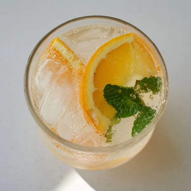 Homemade probiotic soda mocktail featuring fresh herbs and vibrant citrus flavors, ideal for brunch.
