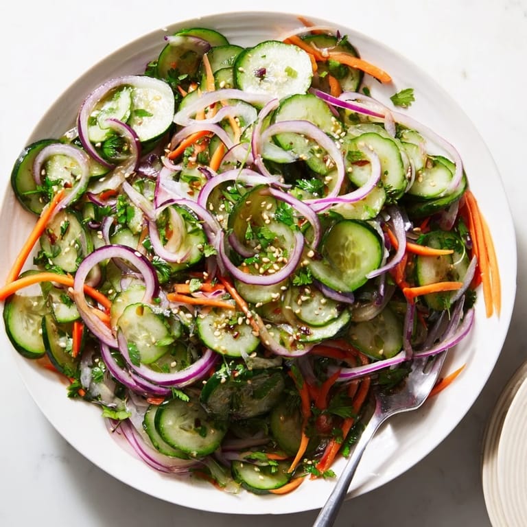Crisp cucumber salad remix with savory fish sauce, perfect as a light side dish.
