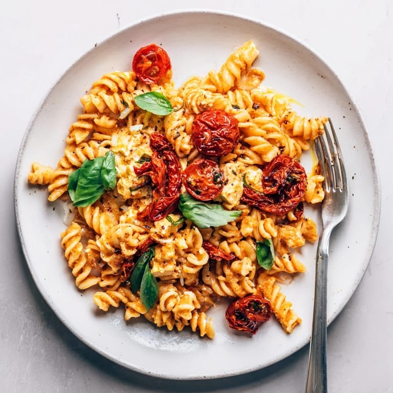 Indulge in this baked feta pasta, rich and creamy with vibrant ingredients.