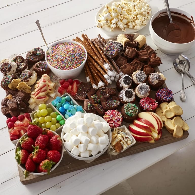 An inviting display of themed snacks and chocolate treats on a beautiful dessert board.
