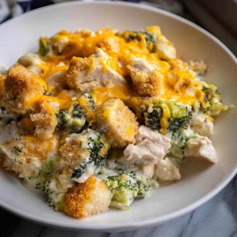 Savory aroma of a family-friendly Cheddar Broccoli Chicken Bake, baked to perfection with tender chicken pieces.