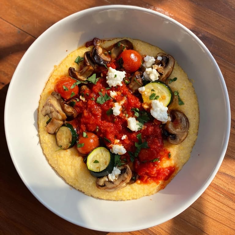 Warm, flavorful Cornmeal Mush Polenta Bowls, perfect with fresh herbs, olive oil, and feta cheese.