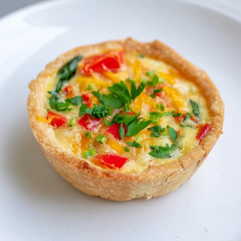Freshly baked, colorful Easy Festive Mini Quiche Cups, ready to enjoy at any celebration.