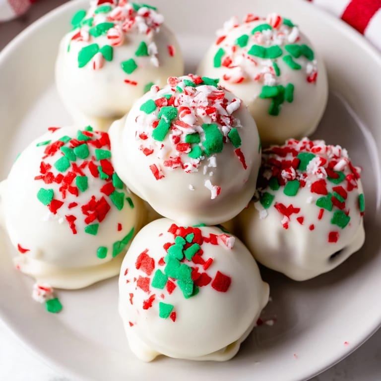 Perfectly decorated Simplified Christmas Oreo Truffles, drizzled with dark chocolate, ideal for gifting.