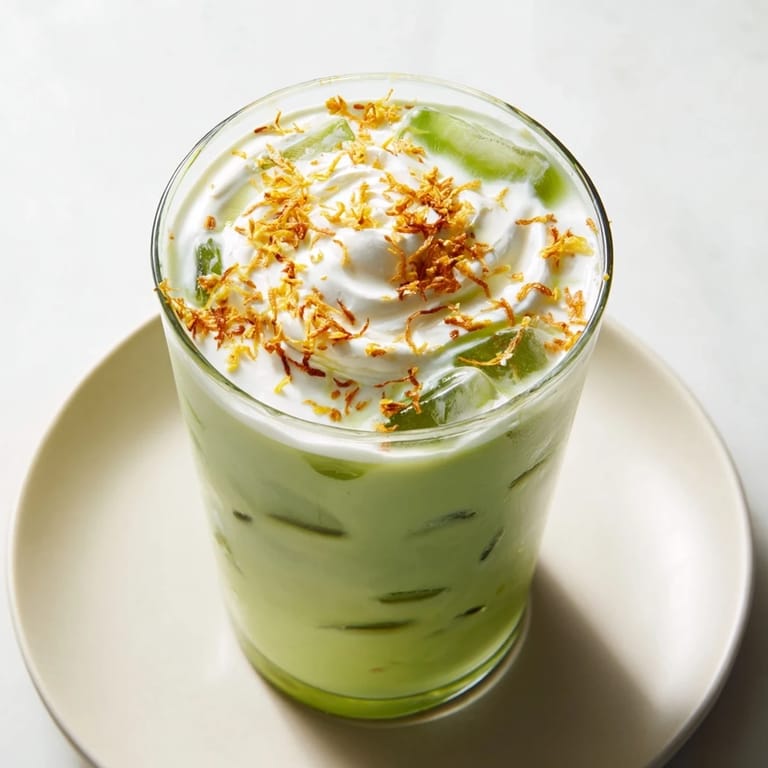 Enjoy a rich and flavorful Toasted Coconut Gingerbread Iced Matcha, perfect for any cozy moment.