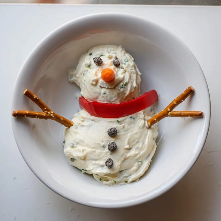 This playful Melted Snowman Dip invites you with a creamy, melted snowman served with fresh veggies.
