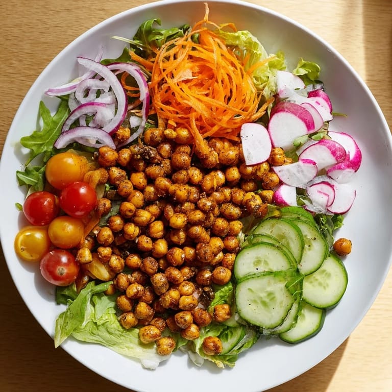 This photo showcases a Mixed Greens Salad, a healthy vegan option loaded with colorful vegetables.