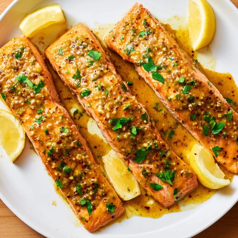 Perfectly cooked honey mustard salmon fillets, offering a balanced sweet and tangy flavor.