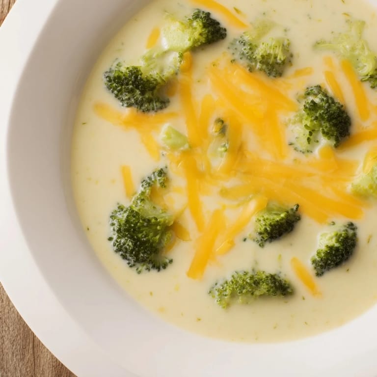 A bowl of creamy Broccoli Cheddar Soup, the perfect vibrant vegetarian lunch on a cold day.