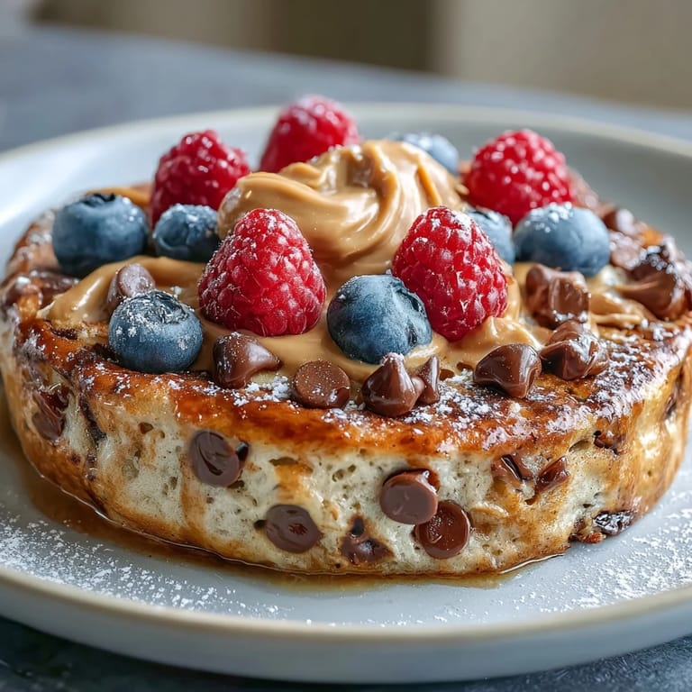 A nutritious Baked Protein Pancake Bowl topped with yogurt and berries, showcasing a soft, moist center perfect for high-protein breakfasts.