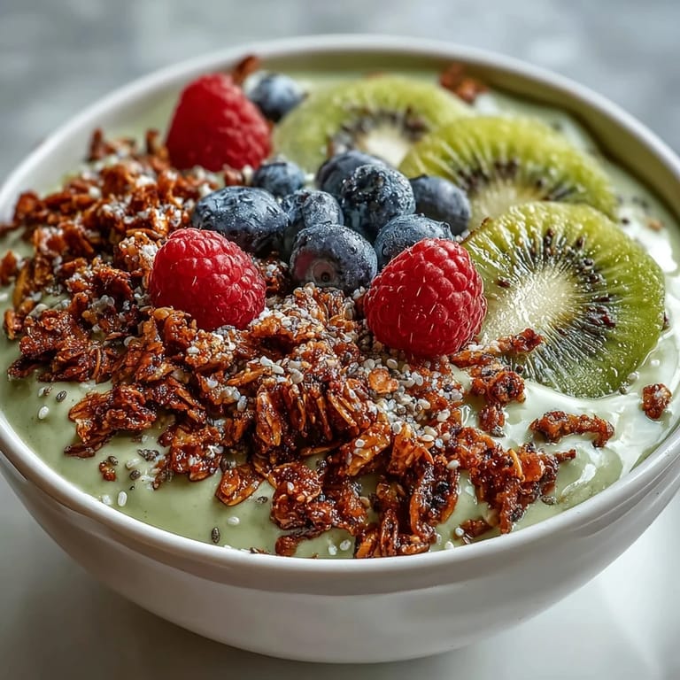 Spoon-ready Hojicha Smoothie Bowl made with roasted green tea, frozen banana, and almond milk, garnished with chia seeds.