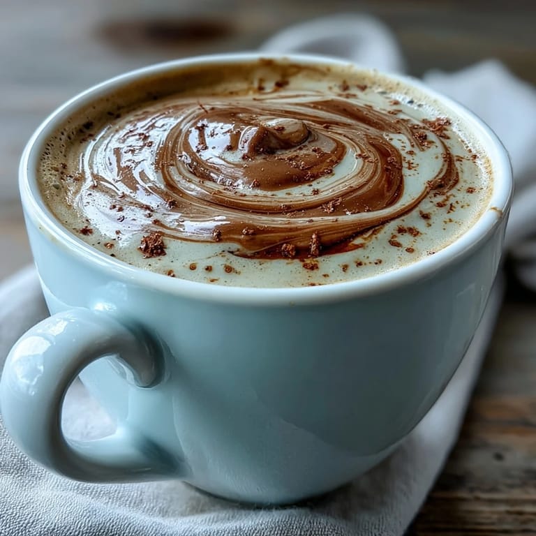 Close-up of a rich, chocolate-brown Hojicha Latte with Vanilla Extract, showcasing the velvety texture of frothy oat milk and a swirling vanilla bean aroma.