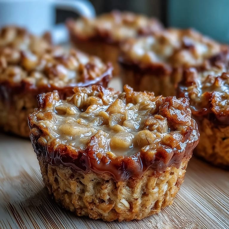 A close-up reveals tender apple chunks and oats in these Vegan Apple Cinnamon Baked Oatmeal Cups.