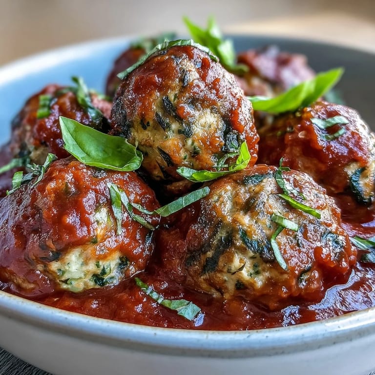 A close-up of baked Clean Eating Turkey and Veggie Meatballs with Marinara next to grated zucchini and a bowl of tomato sauce.