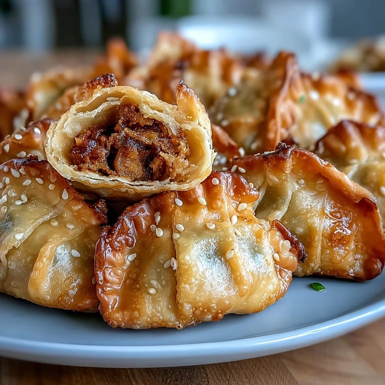 Air-fried pork dumplings with a juicy pork and cabbage filling, golden and crispy, served alongside a bold, spicy chili oil.