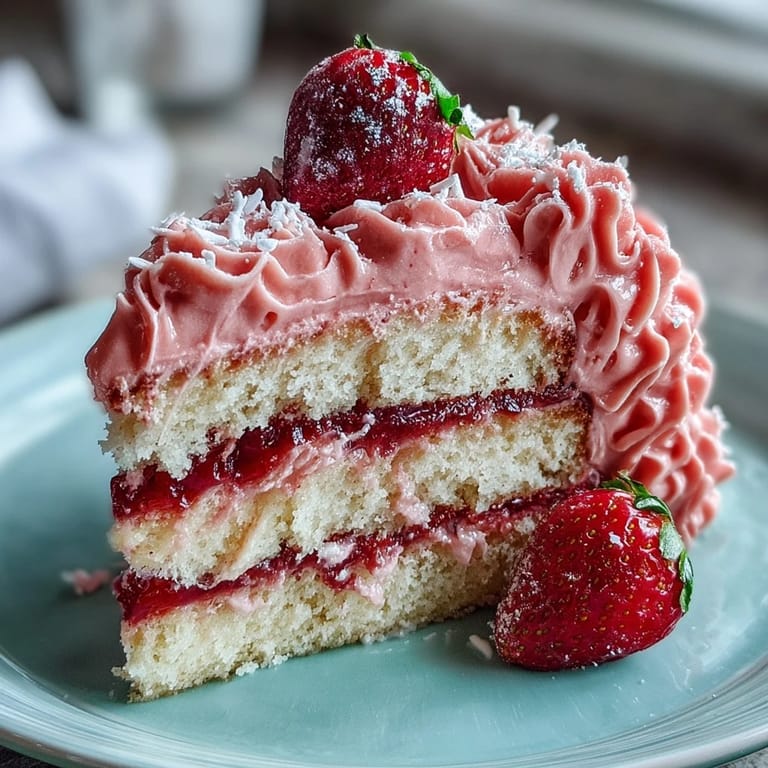 Festive vanilla layer cake with luscious strawberry buttercream, beautifully decorated in an eye-catching pink gradient for a celebration of friendship.