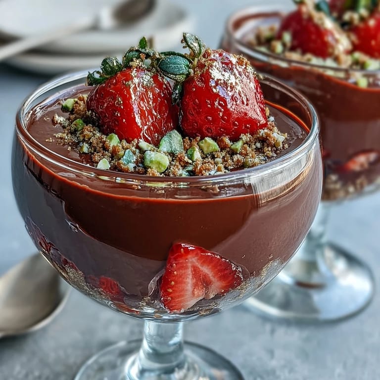 Elegant Dubai-inspired chocolate strawberry cups layered with glossy ganache, juicy berries, and optional gold leaf for a luxurious, easy dessert.