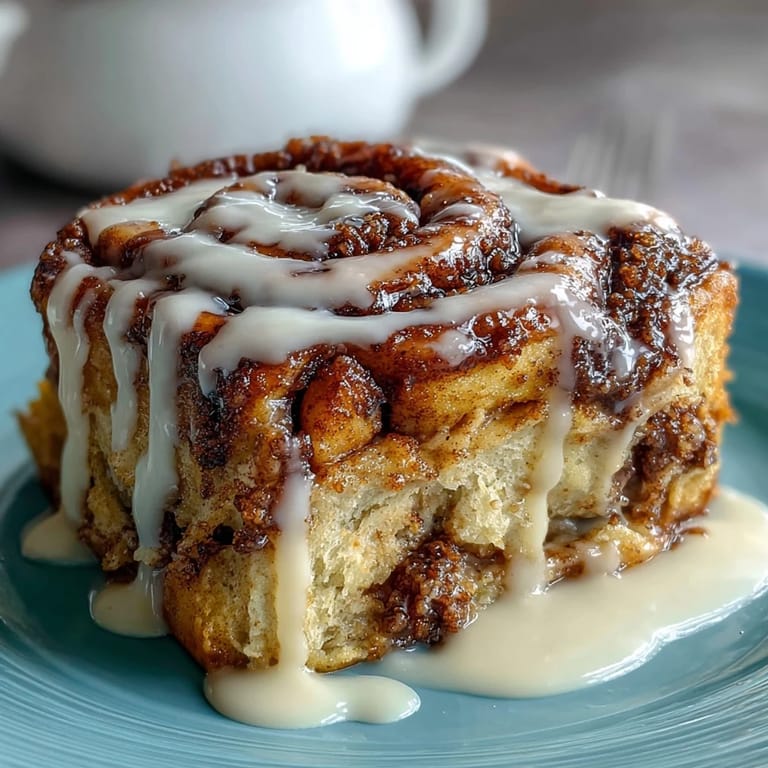Fluffy pancake casserole swirled with cinnamon sugar and topped with rich cream cheese glaze, perfect for brunch.