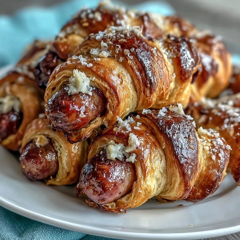 Crispy pastry-wrapped cocktail sausages paired with creamy Dijon sauce, ideal for game day gatherings.