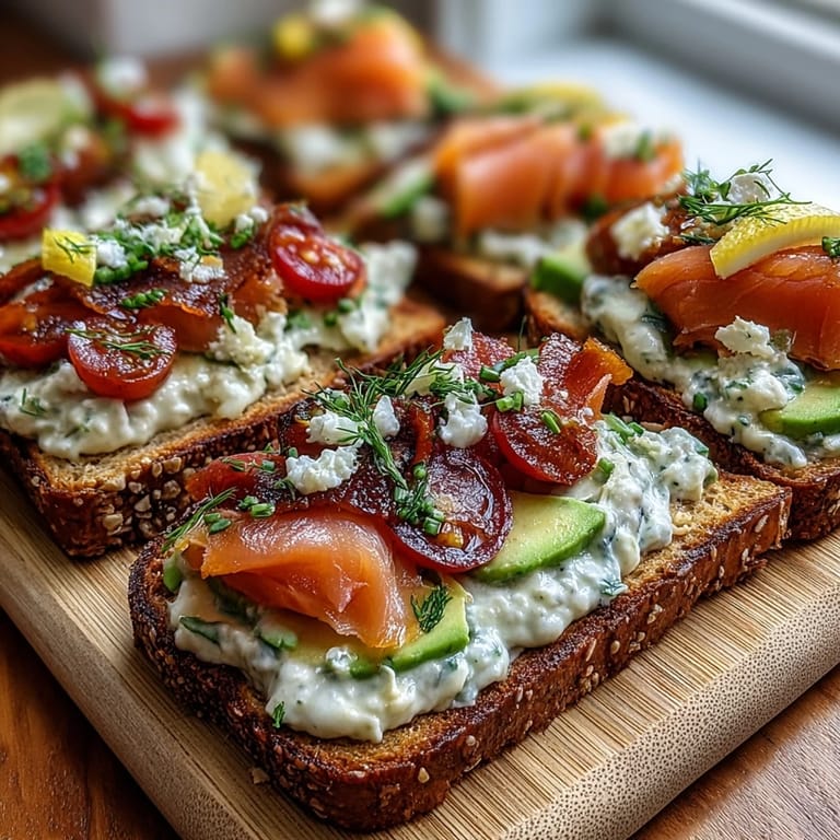 A colorful avocado toast board with smoked salmon, showcasing ripe avocado, cherry tomatoes, cucumber, and radishes arranged for a spring brunch gathering.