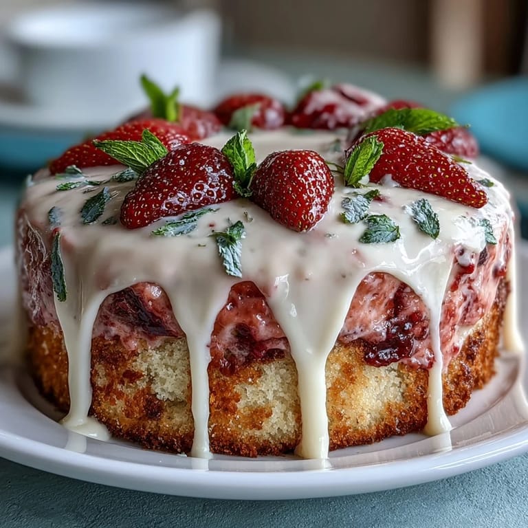 Floral drip cake with fresh strawberry frosting and edible flower decorations, ideal for springtime gatherings.