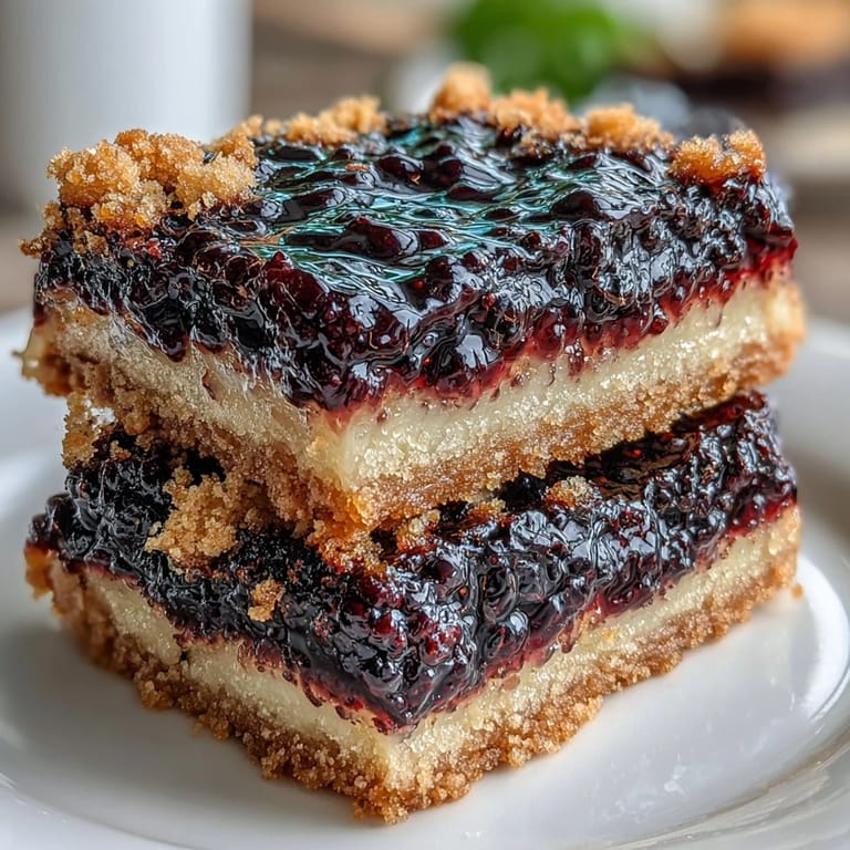 Sweet and tart Blackberry Lemon Bars glistening, a perfect dessert.