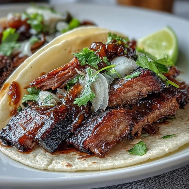 Juicy smoked brisket tacos, bursting with flavor and topped with vibrant pickled red onions.
