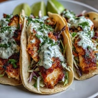 Zesty coconut lime marinated fish grilled to perfection, nestled in warm tortillas with crunchy cabbage slaw and tangy crema.