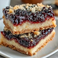 Golden baked Blackberry Lemon Bars topped with vibrant swirling fruit.